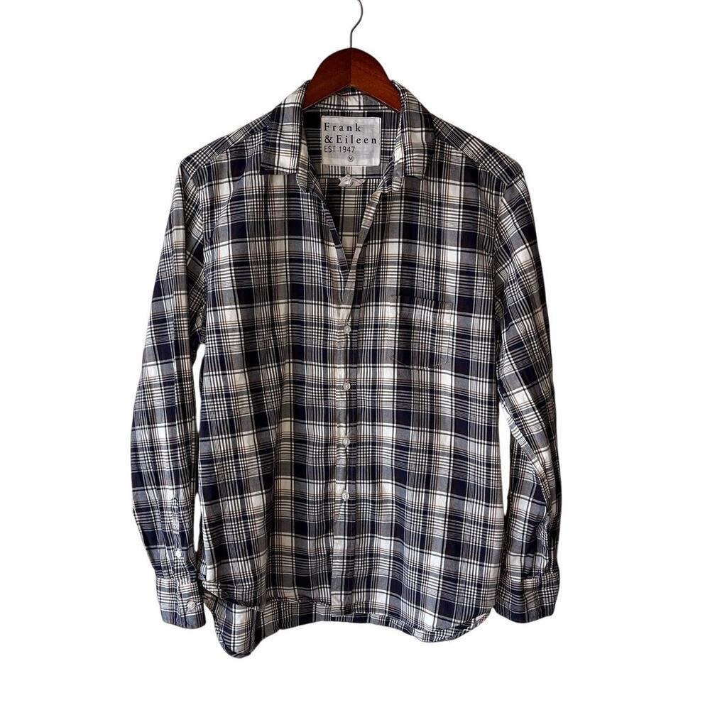 Womens Frank & Eileen Barry Button-up Shirt Crinkle Plaid Size M Gray Black